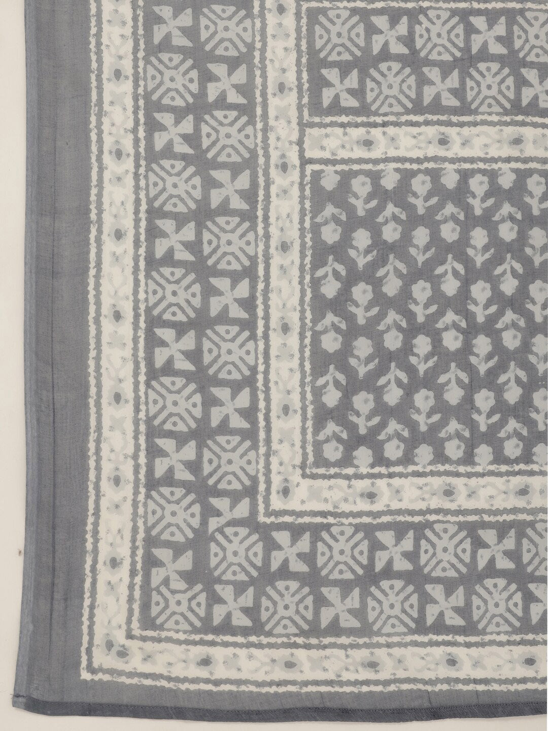 Grey Cotton Printed Dupatta Set