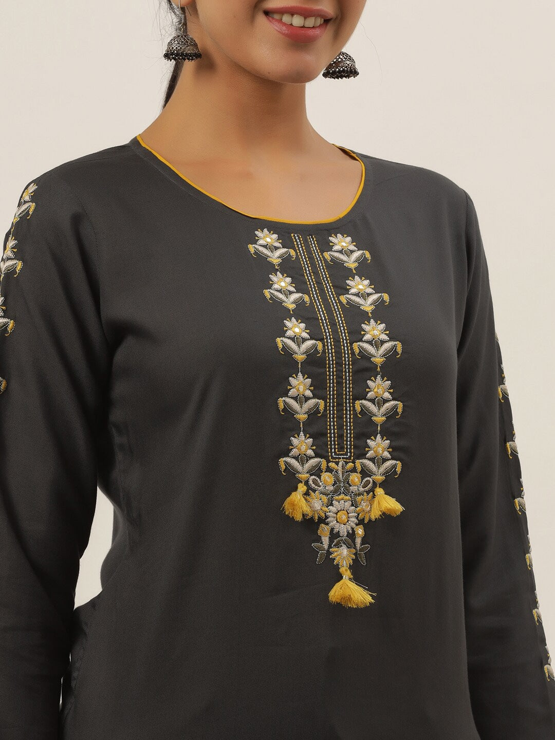 Grey Embellished Top-Yufta Store-9638TOPGYXS