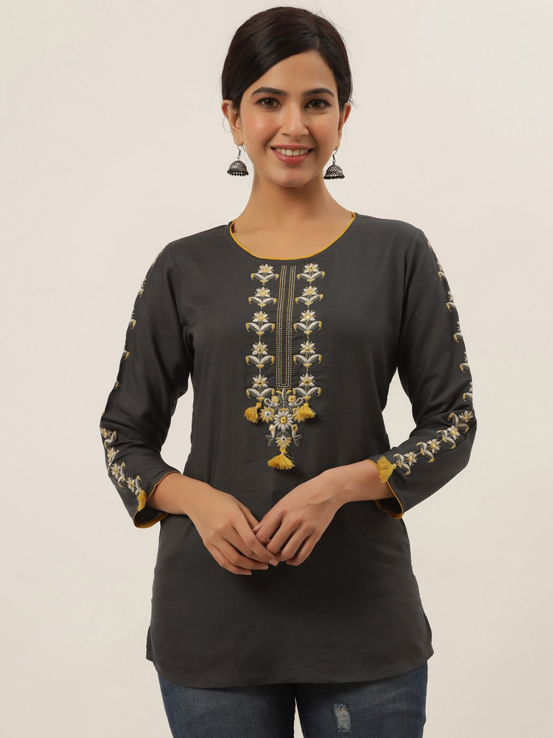 Grey Embellished Top-Yufta Store-9638TOPGYXS