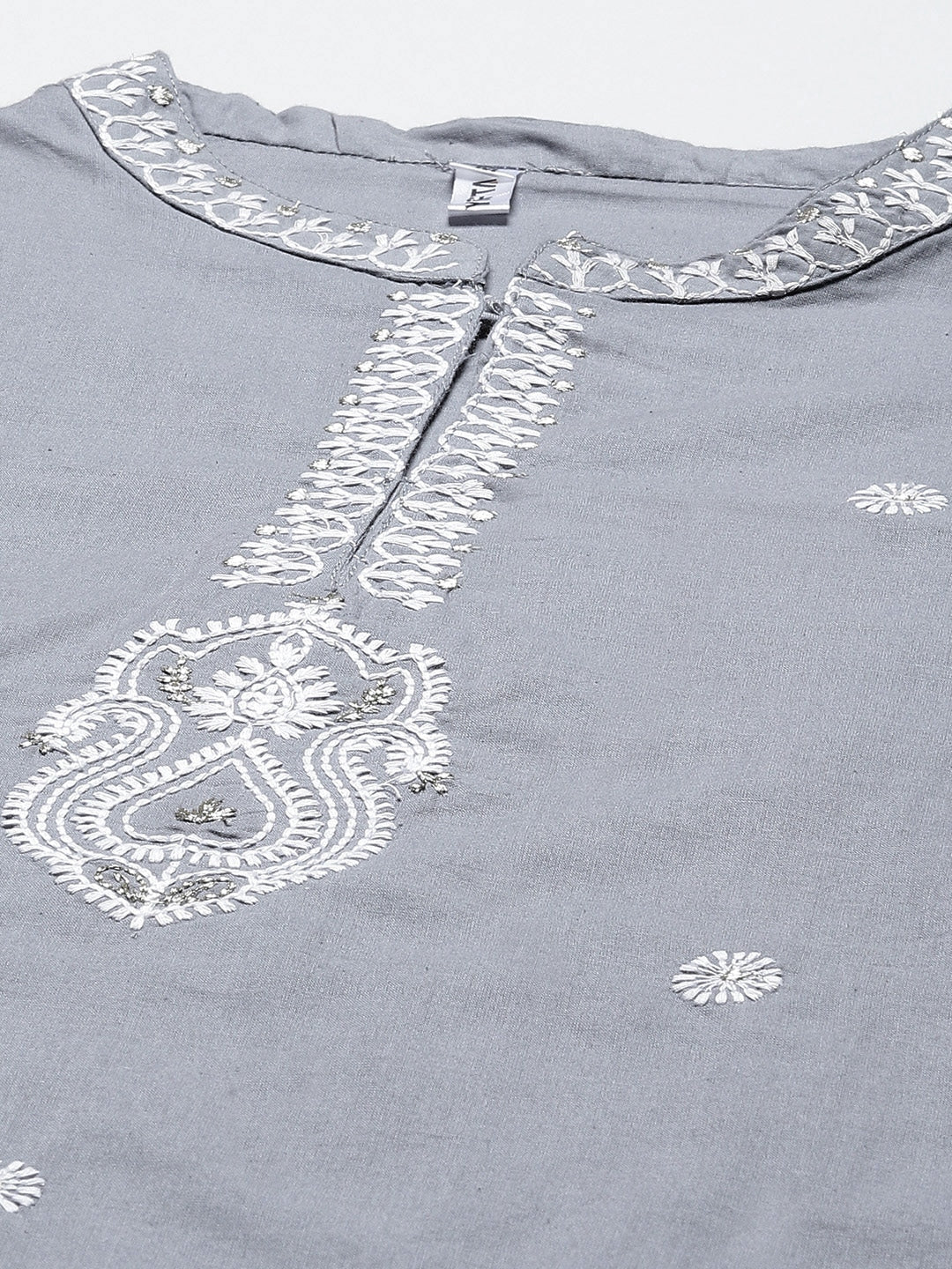 Grey Ethnic Motifs Embroidered Dupatta Set