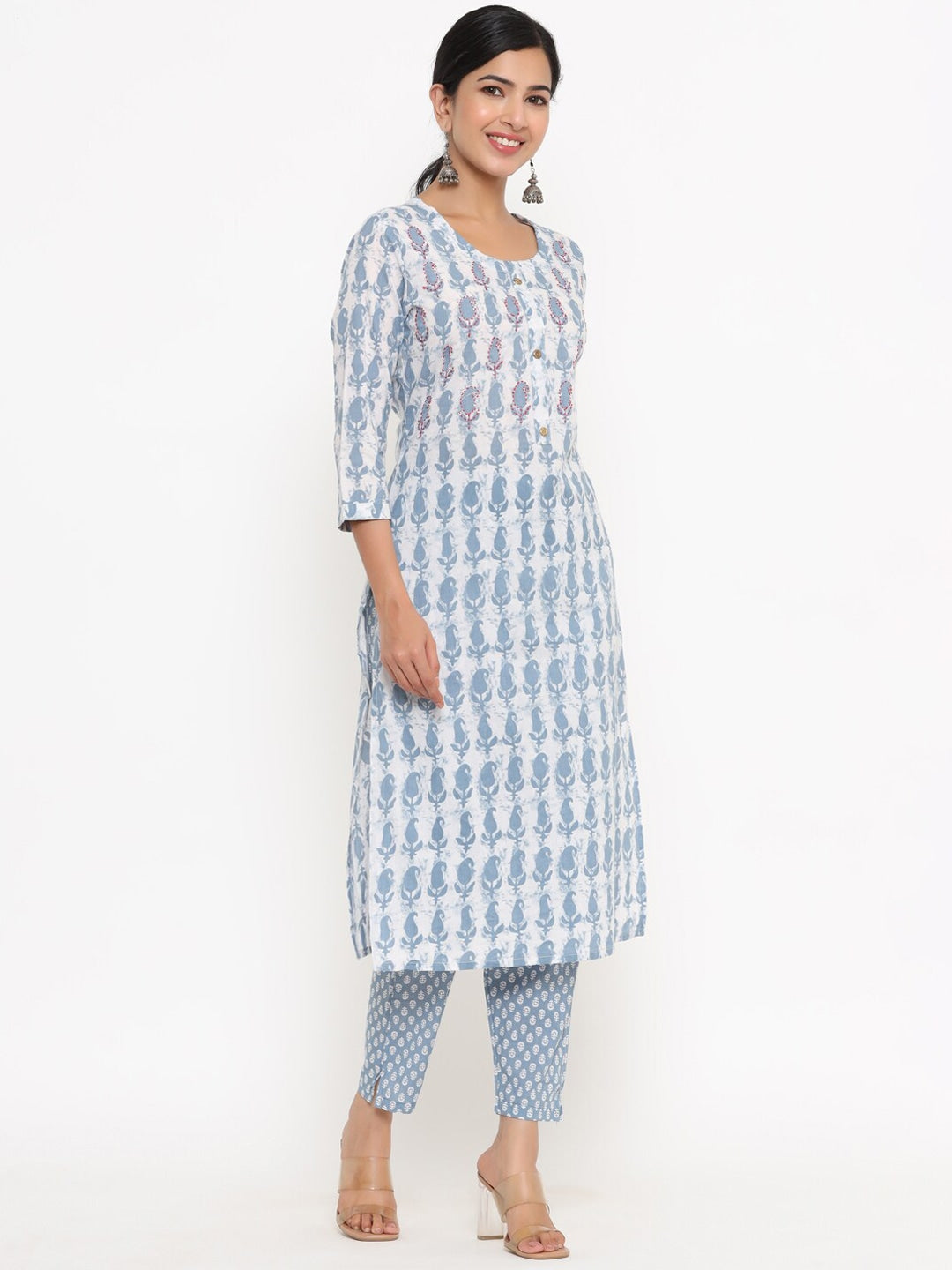 Grey Printed Kurta Set-Yufta Store-4766SETGYM