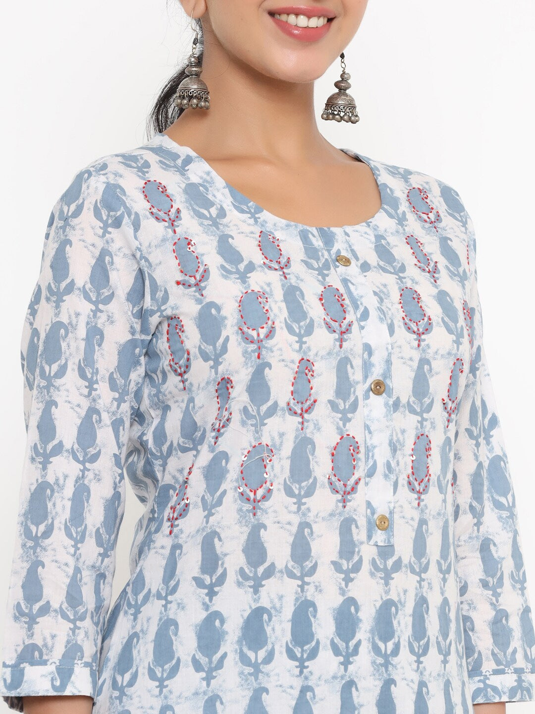 Grey Printed Kurta Set-Yufta Store-4766SETGYM