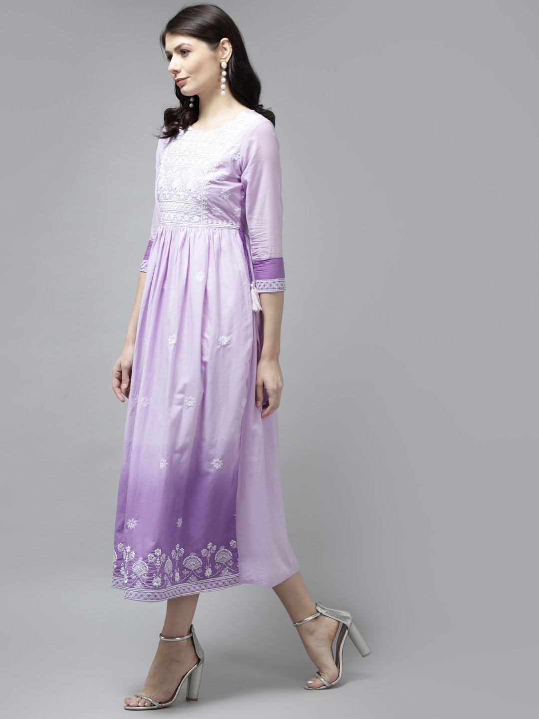 Lavender Cotton Ethnic Midi Dress-Yufta Store-2752DRSLVM