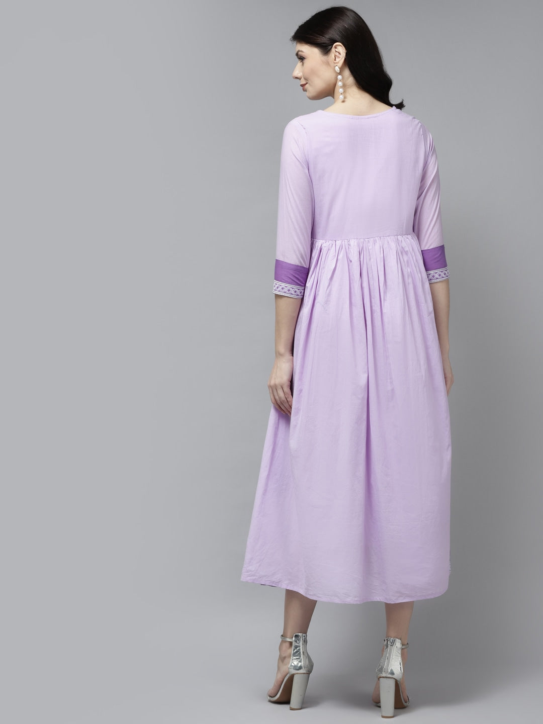 Lavender Cotton Ethnic Midi Dress-Yufta Store-2752DRSLVM