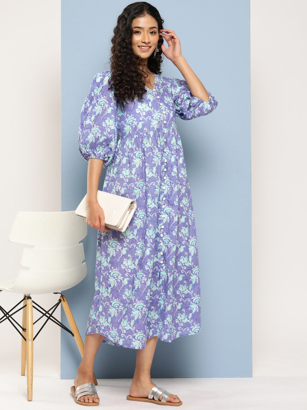 Lavender Floral Print Flared Sleeve Maxi Dress-Yufta Store-8515DRSLVS