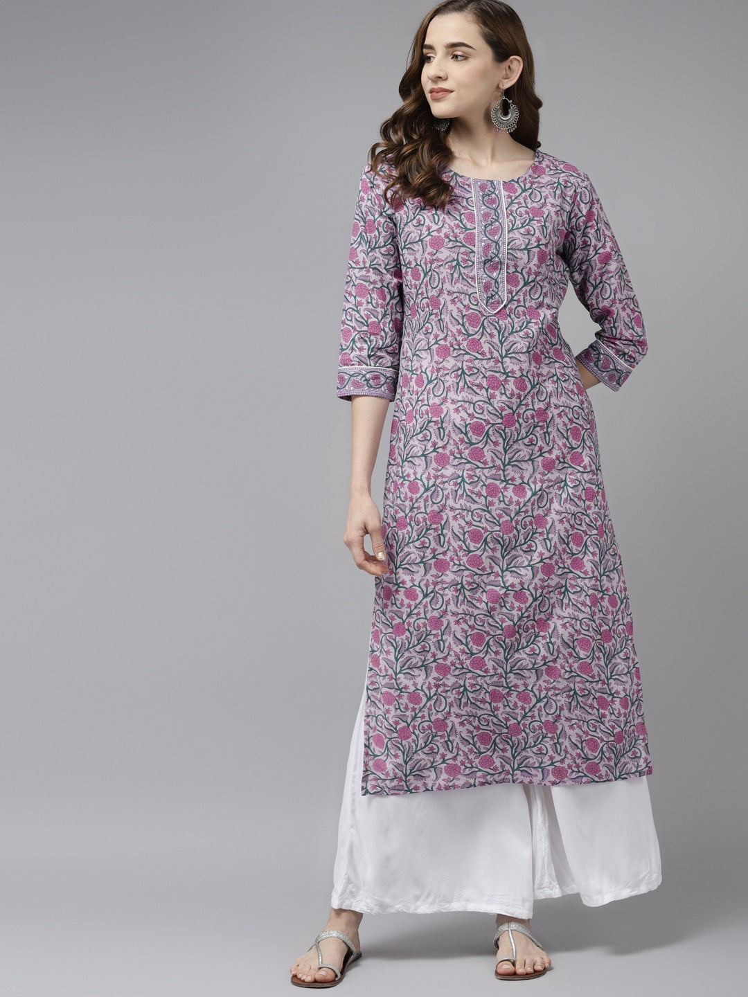 Lavender & Green Printed Kurta-Yufta Store-8053KURLVS