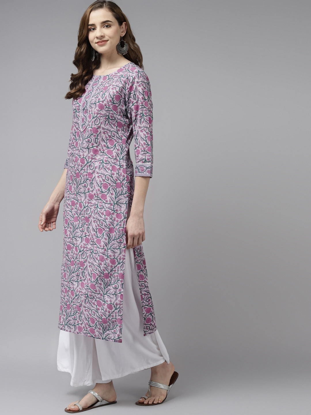 Lavender & Green Printed Kurta-Yufta Store-8053KURLVS