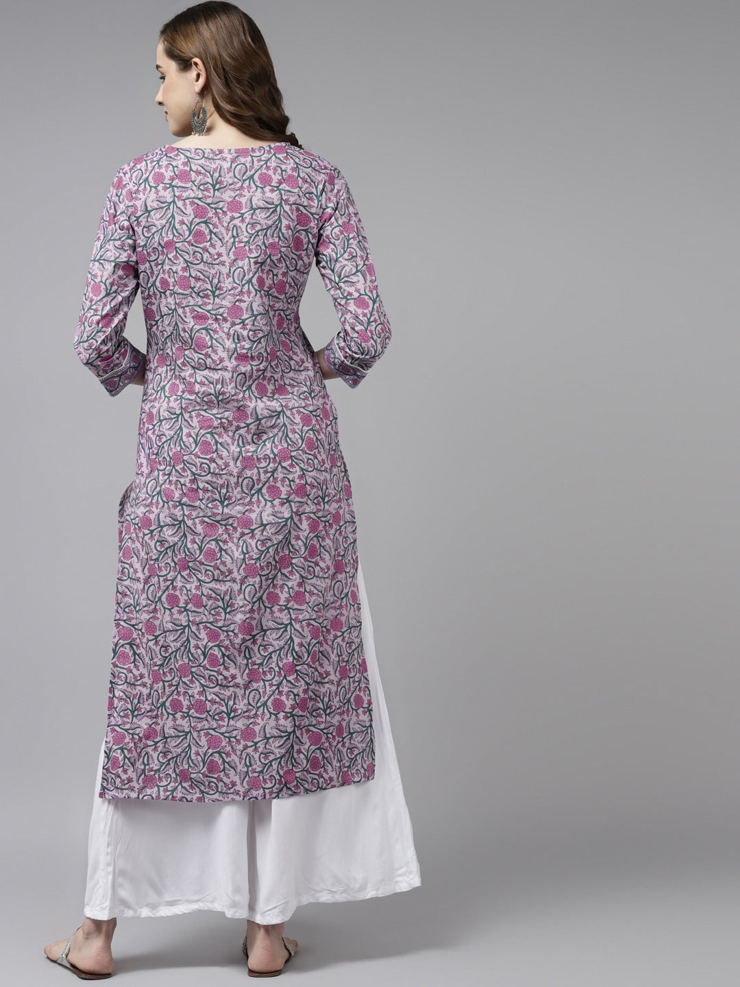 Lavender & Green Printed Kurta-Yufta Store-8053KURLVS