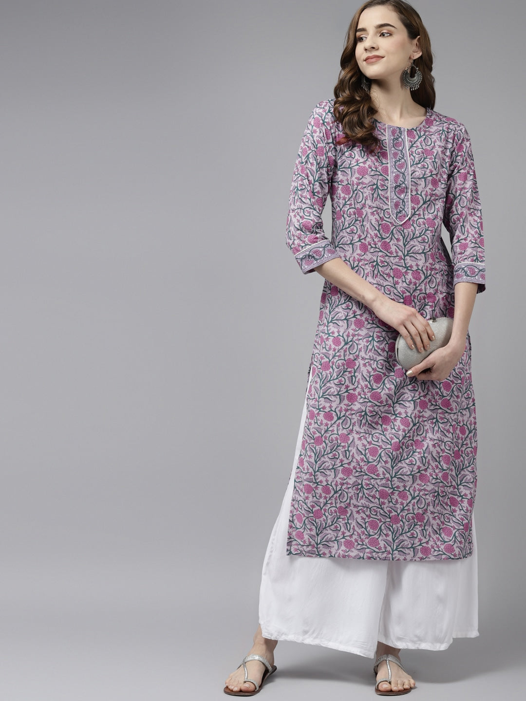 Lavender & Green Printed Kurta-Yufta Store-8053KURLVS