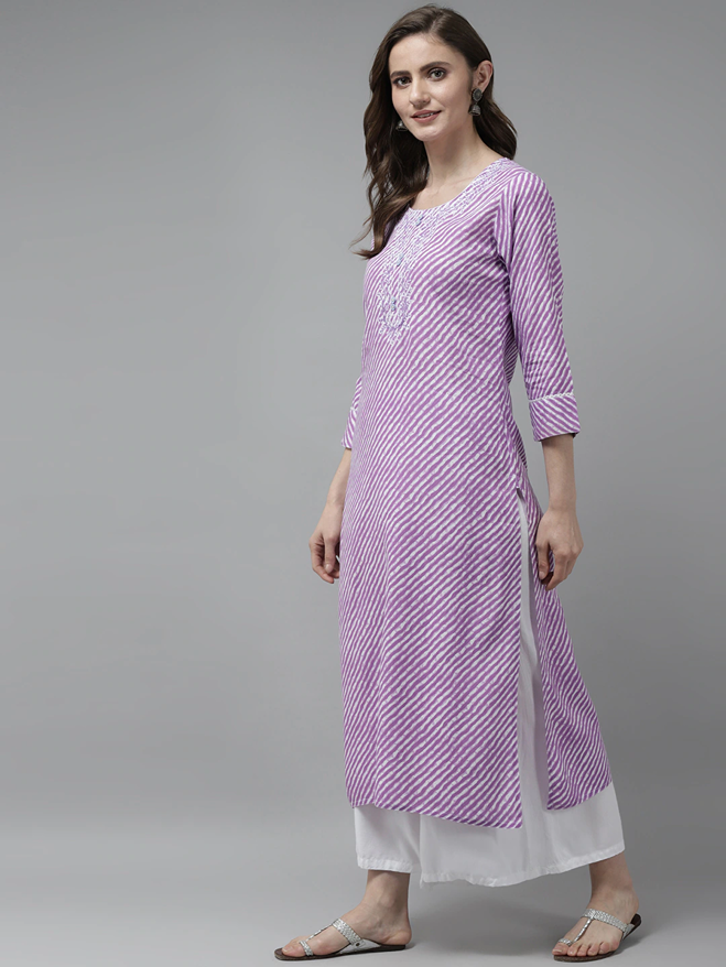 Lavender Printed Kurta-Yufta Store-9875KURLVS