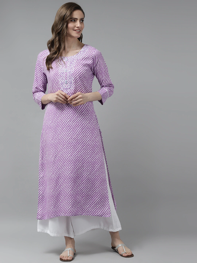 Lavender Printed Kurta-Yufta Store-9875KURLVS