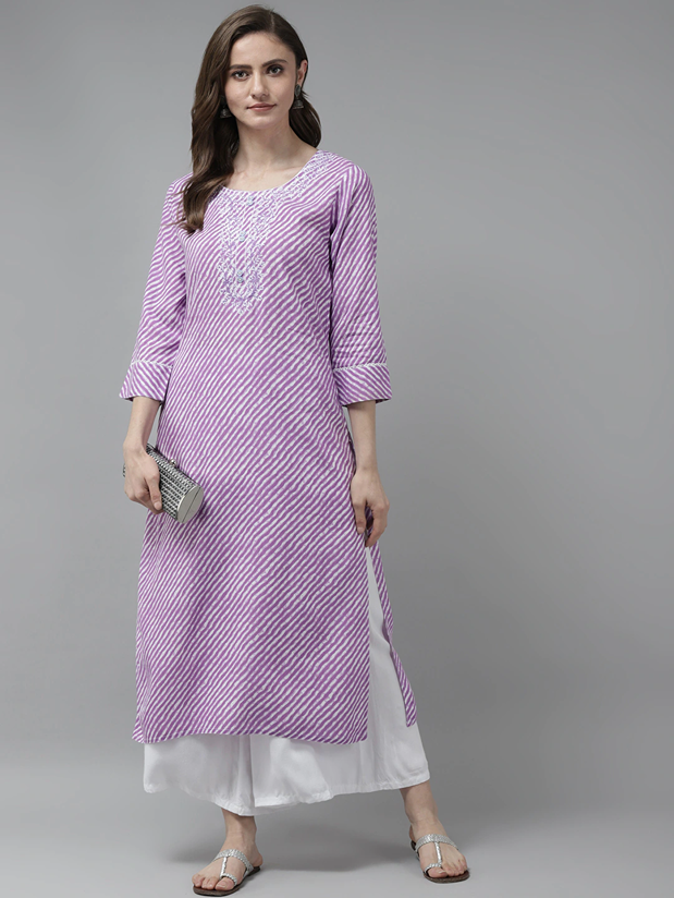 Lavender Printed Kurta-Yufta Store-9875KURLVS