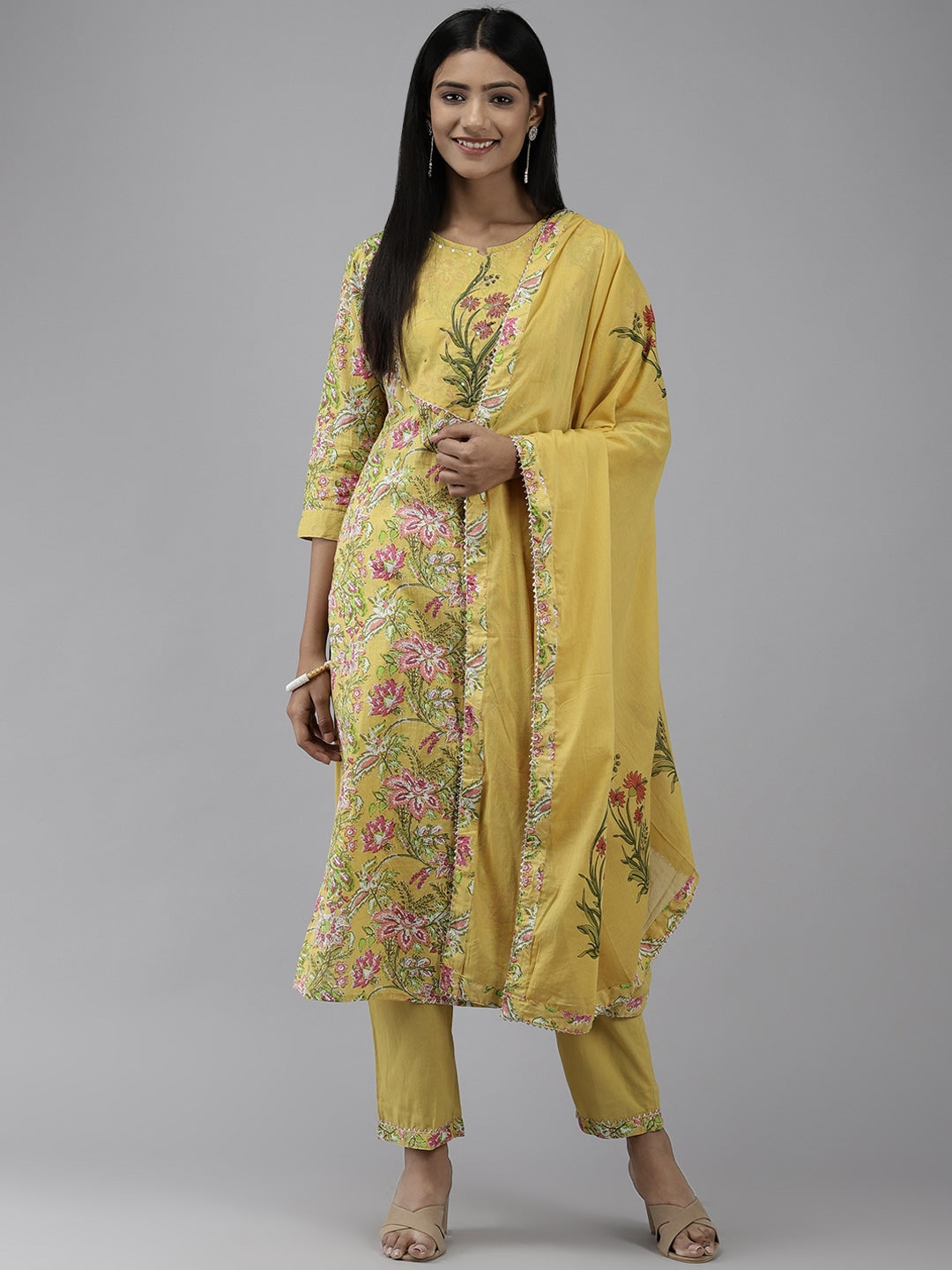 Lime Green Printed Dupatta Set-Yufta Store-7634SETYLS