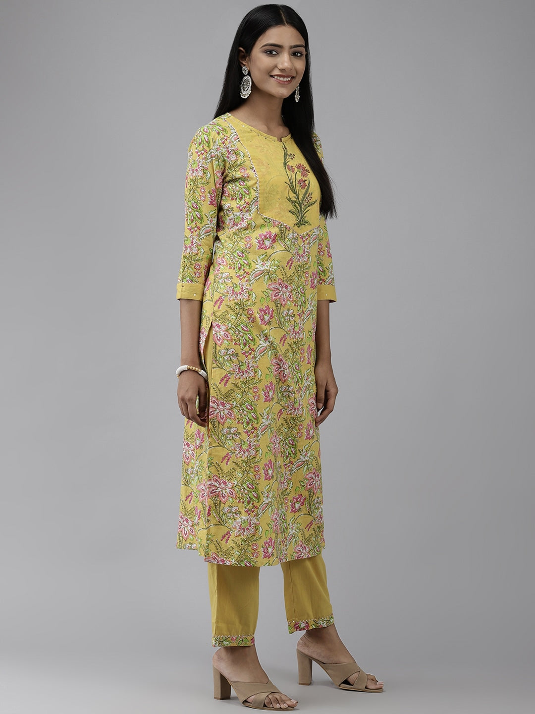 Lime Green Printed Dupatta Set-Yufta Store-7634SETYLS