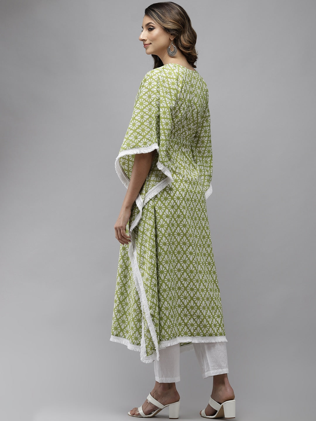 Lime Green Printed Kaftan Kurta