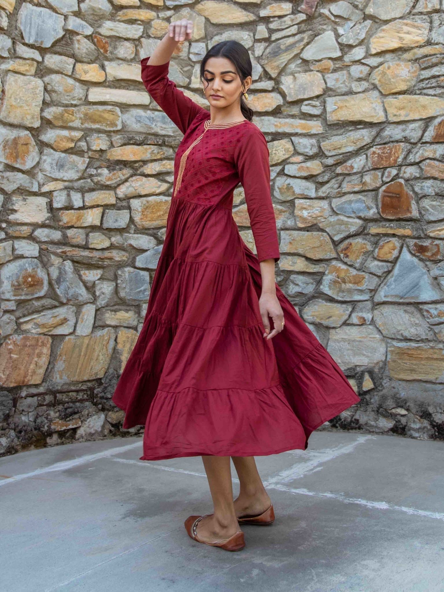 Maroon Anarkali Kurta-Yufta Store-DBAJKU1680S