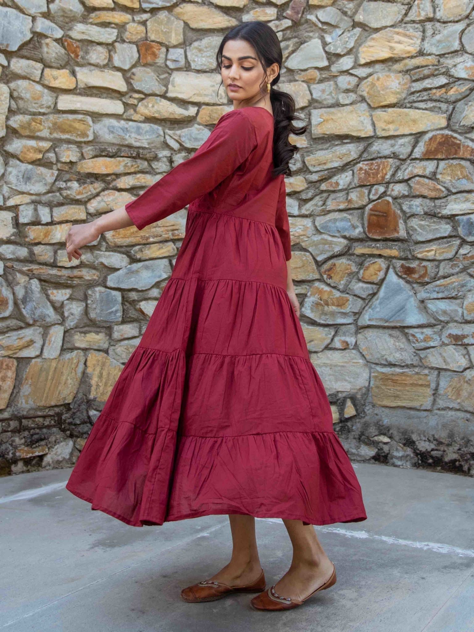 Maroon Anarkali Kurta-Yufta Store-DBAJKU1680S