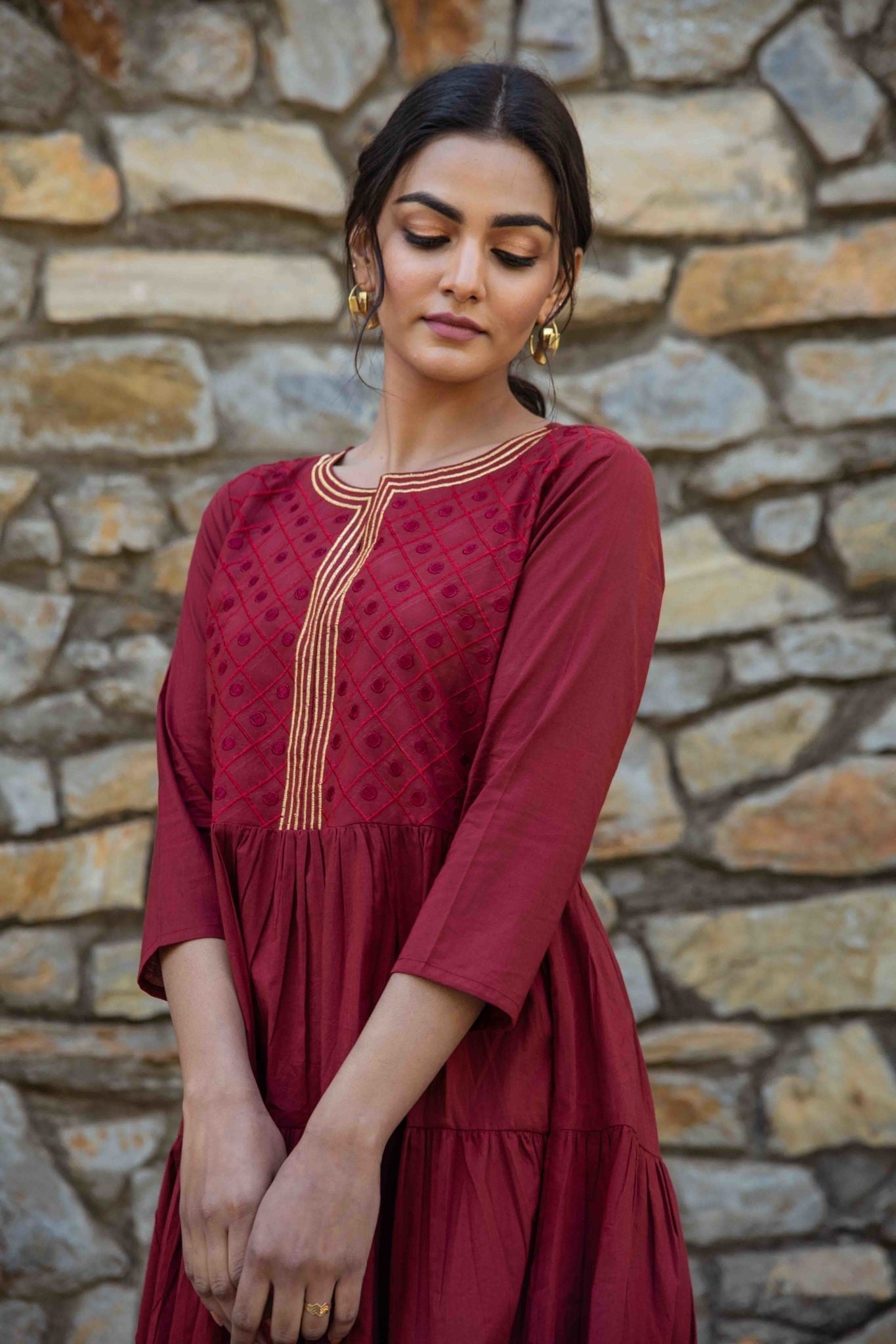 Maroon Anarkali Kurta-Yufta Store-DBAJKU1680S