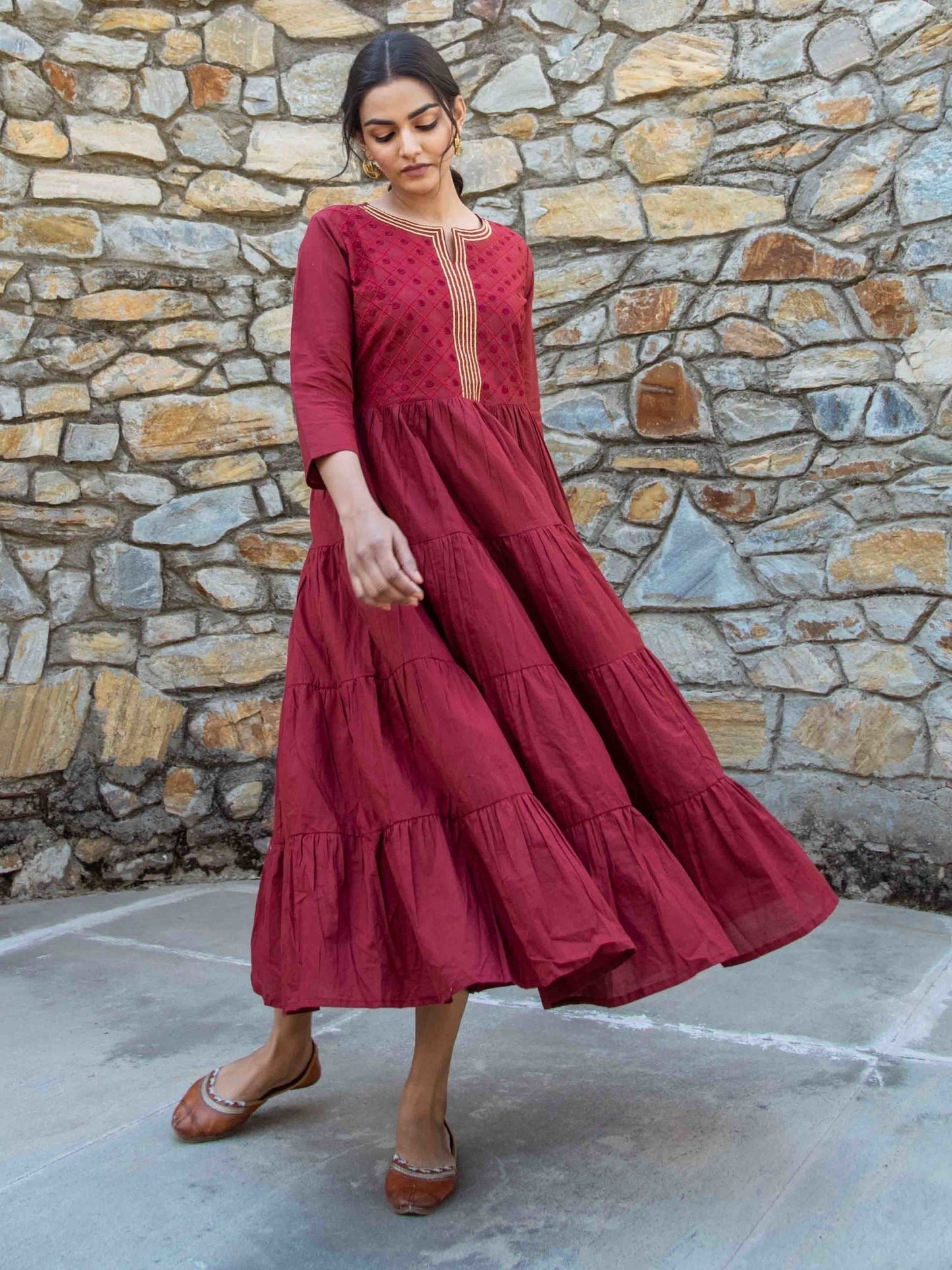 Maroon Anarkali Kurta-Yufta Store-DBAJKU1680S