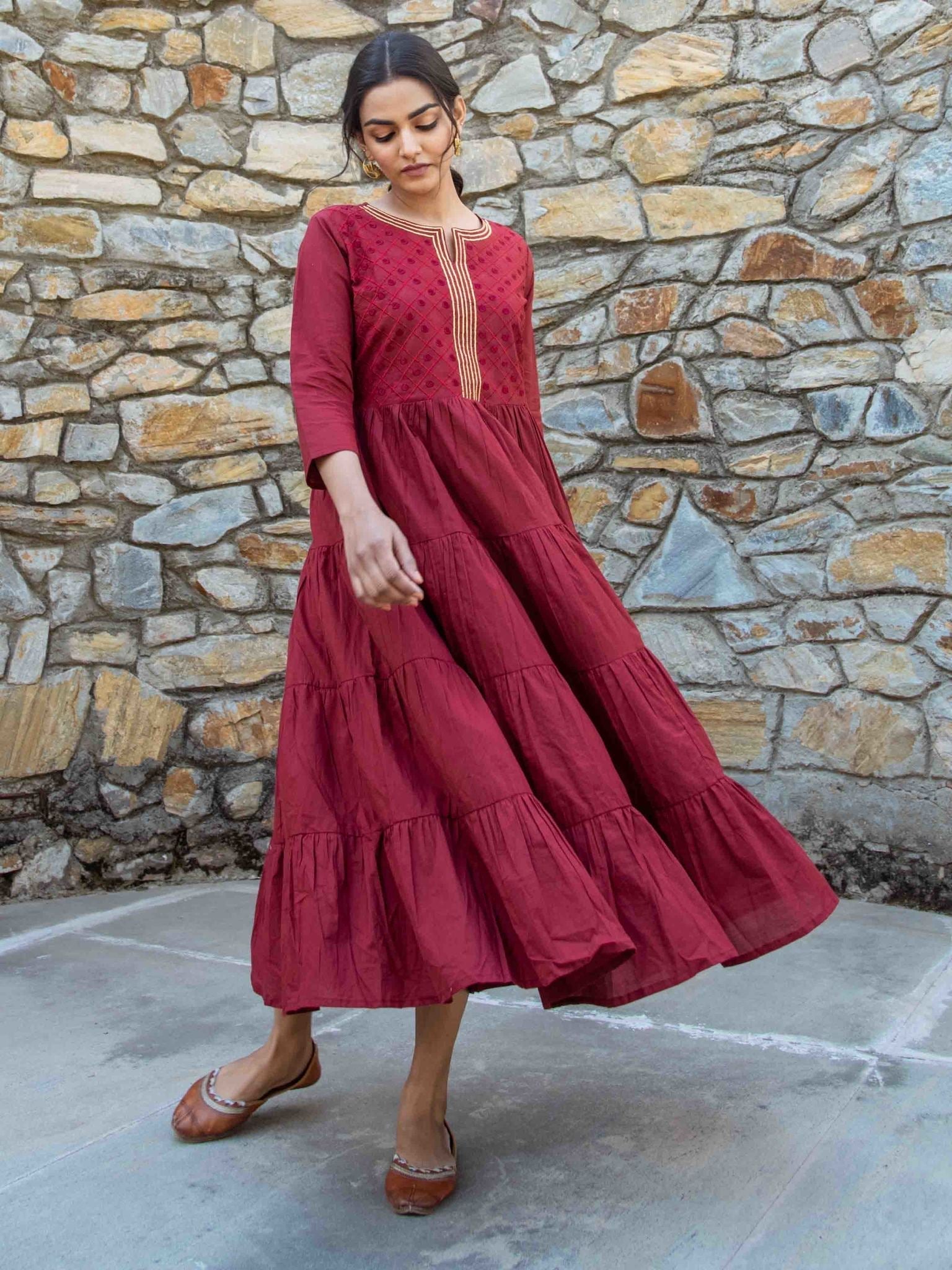 Maroon Anarkali Kurta-Yufta Store-DBAJKU1680S