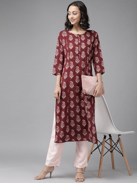 Maroon & Baby Pink Kurta Set-Yufta Store-9207SETWNXS