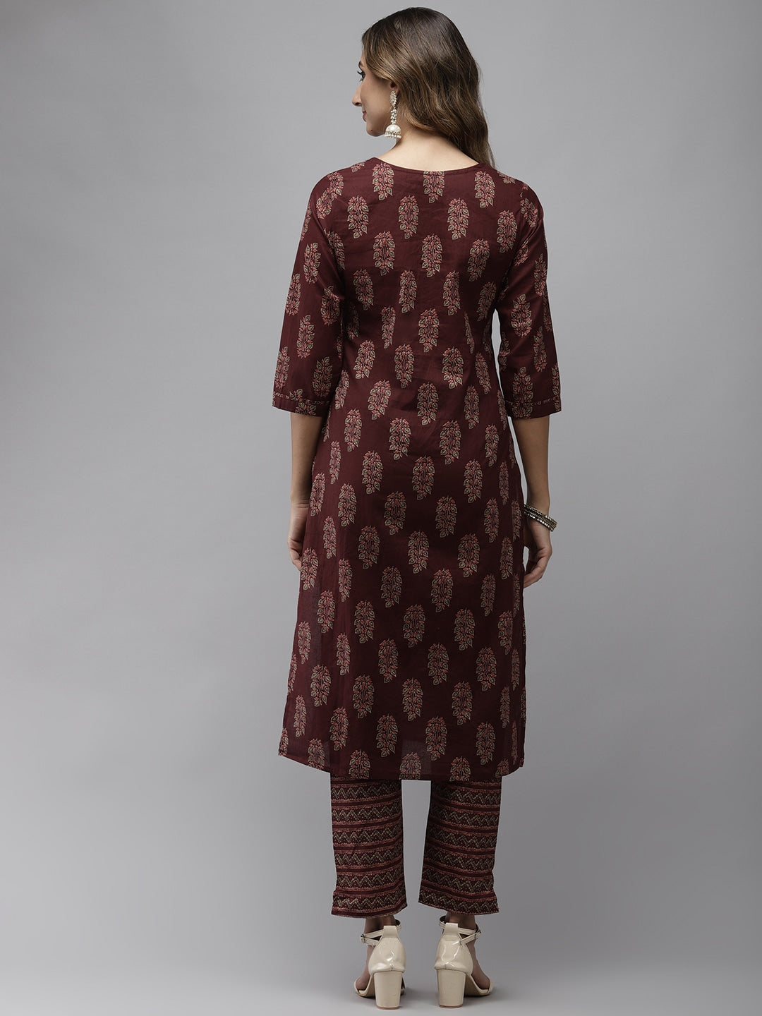 Maroon Ethnic Motifs Printed Kurta Set