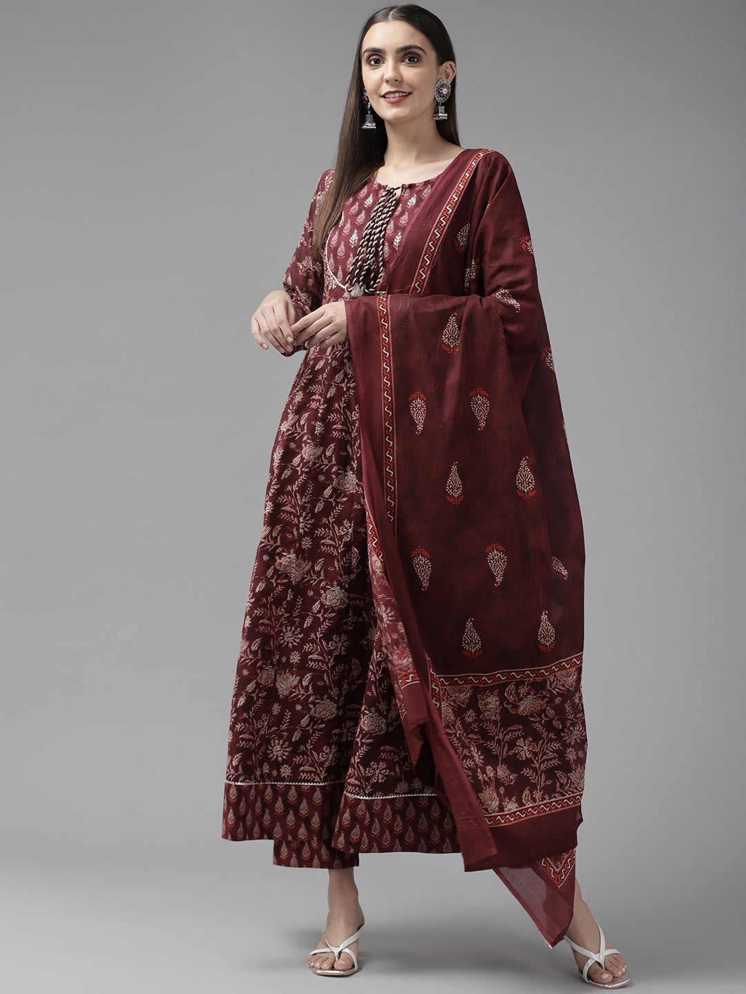 Maroon Ethnic Printed Dupatta Set-Yufta Store-9535SKDMRS