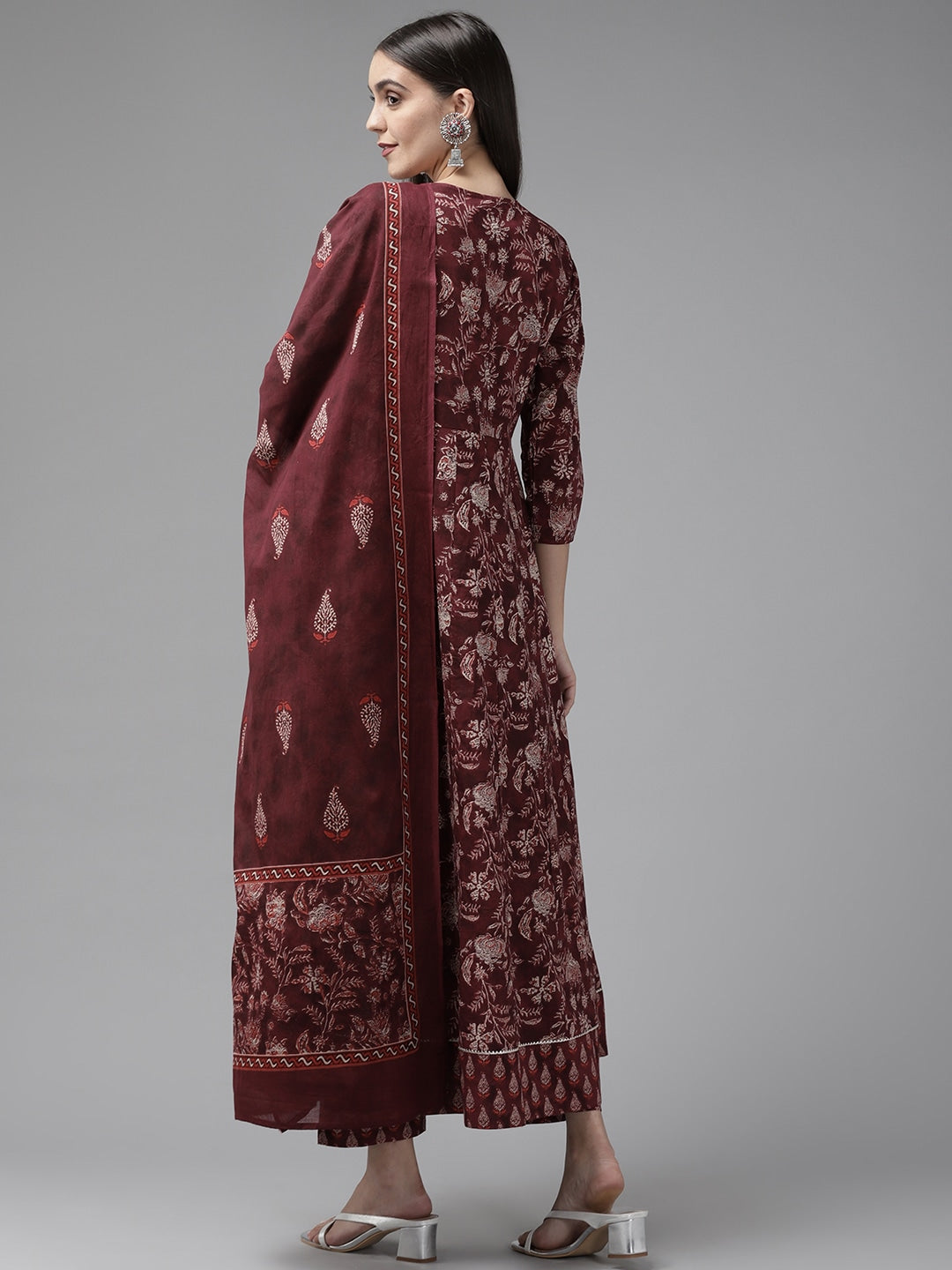 Maroon Ethnic Printed Dupatta Set-Yufta Store-9535SKDMRS