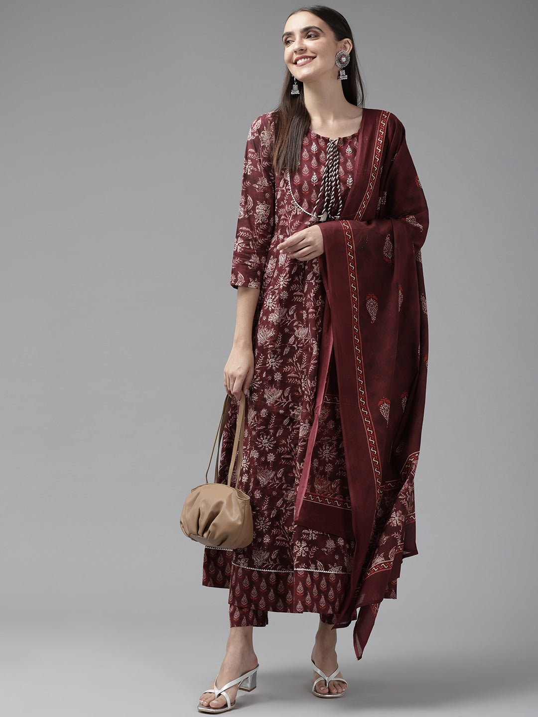 Maroon Ethnic Printed Dupatta Set-Yufta Store-9535SKDMRS