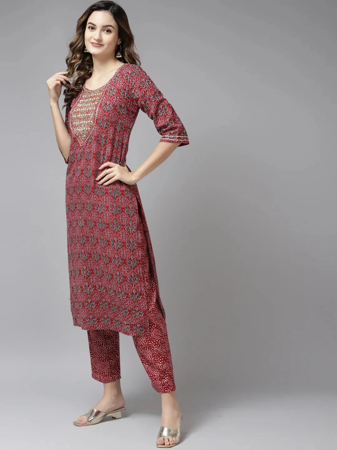 Maroon Printed Dupatta Set-Yufta Store-5405SKDPKM