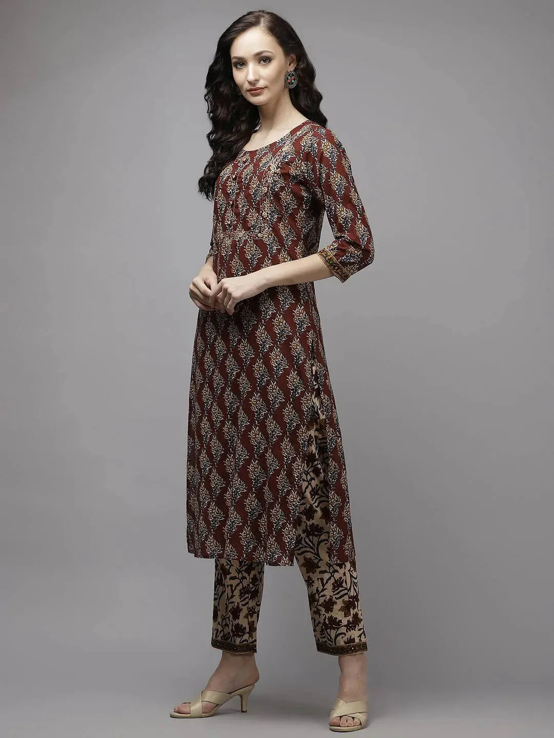 Maroon Printed Dupatta Set-Yufta Store-9064SKDMRS