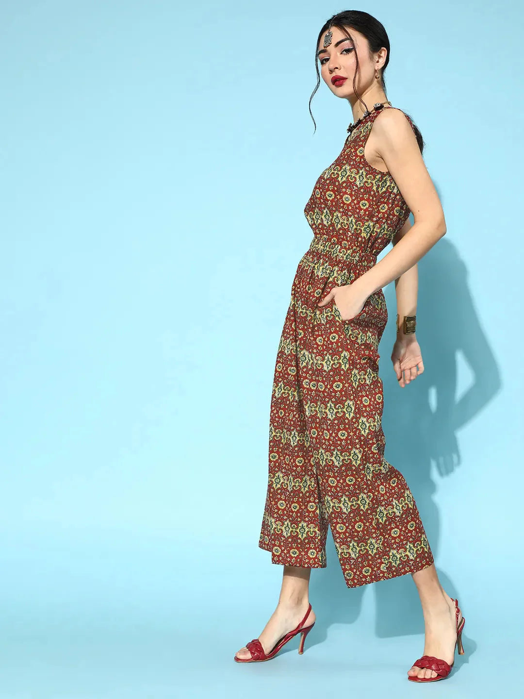 Maroon Printed Jumpsuit-Yufta Store-9551JSMRS