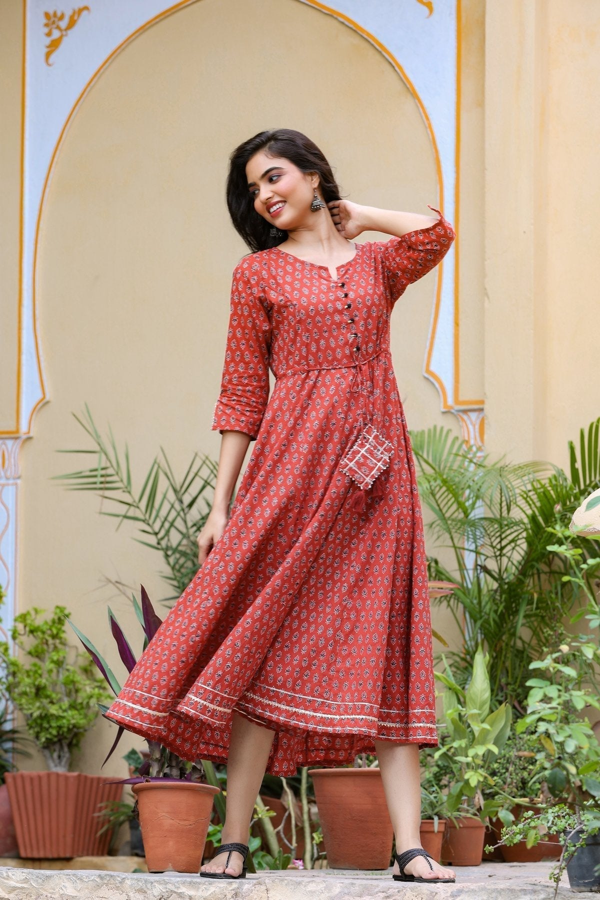 Maroon Printed Kurta-Yufta Store-7940KURMRS