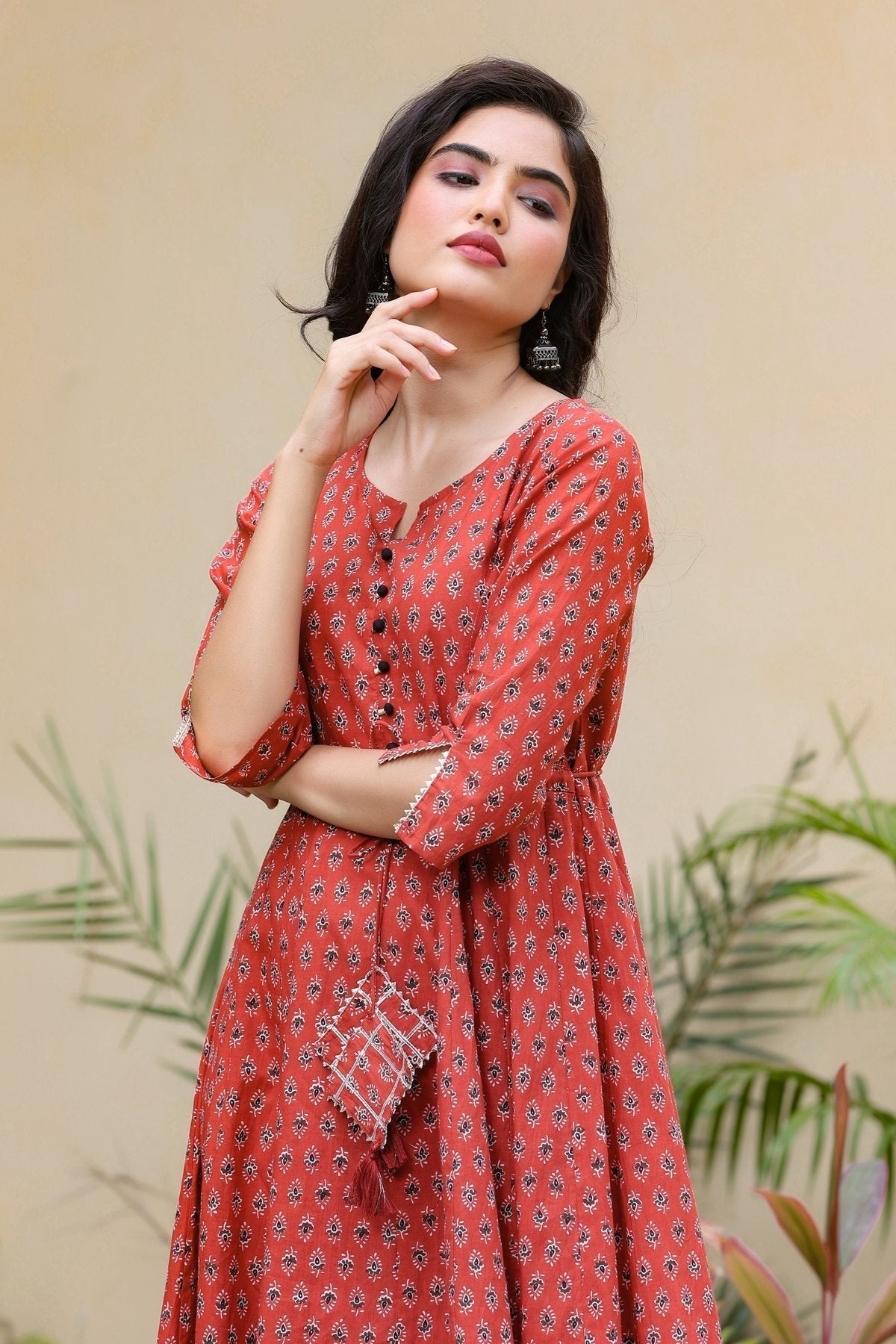 Maroon Printed Kurta-Yufta Store-7940KURMRS