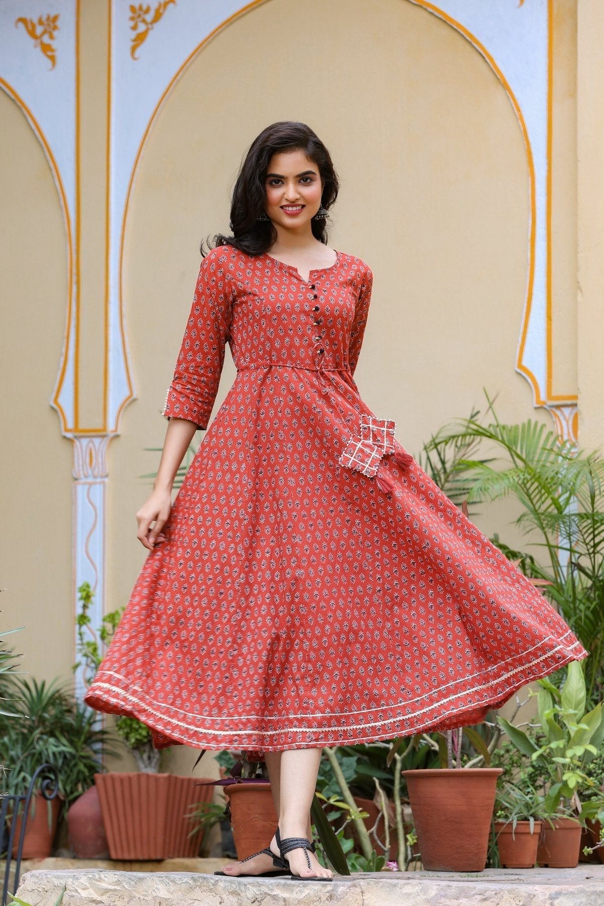 Maroon Printed Kurta-Yufta Store-7940KURMRS