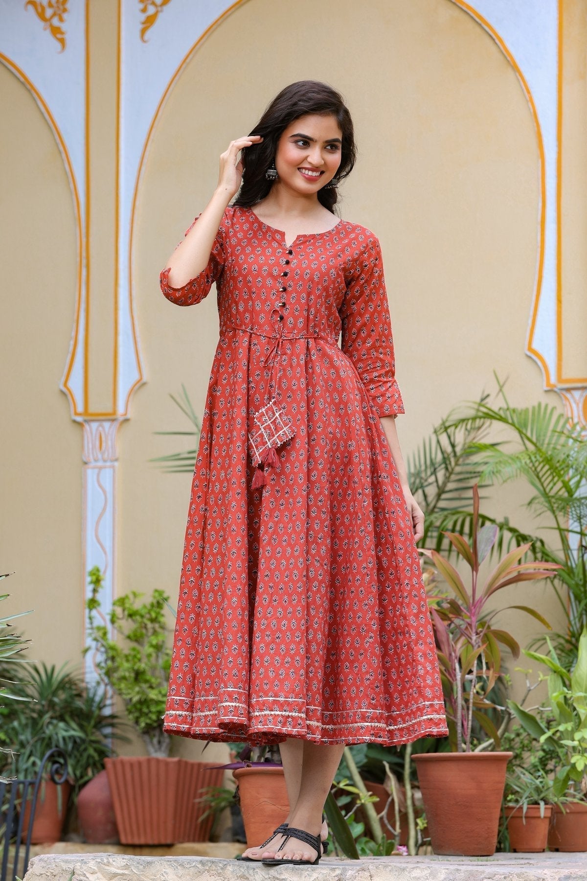 Maroon Printed Kurta-Yufta Store-7940KURMRS