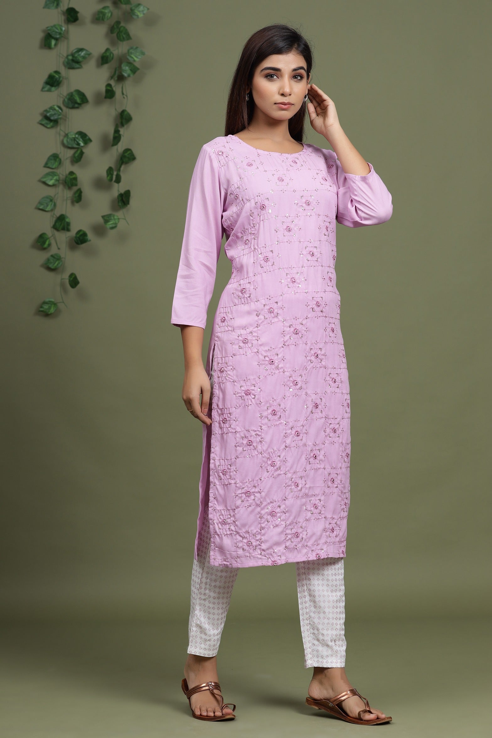 Mauve Embroidered Kurta Set