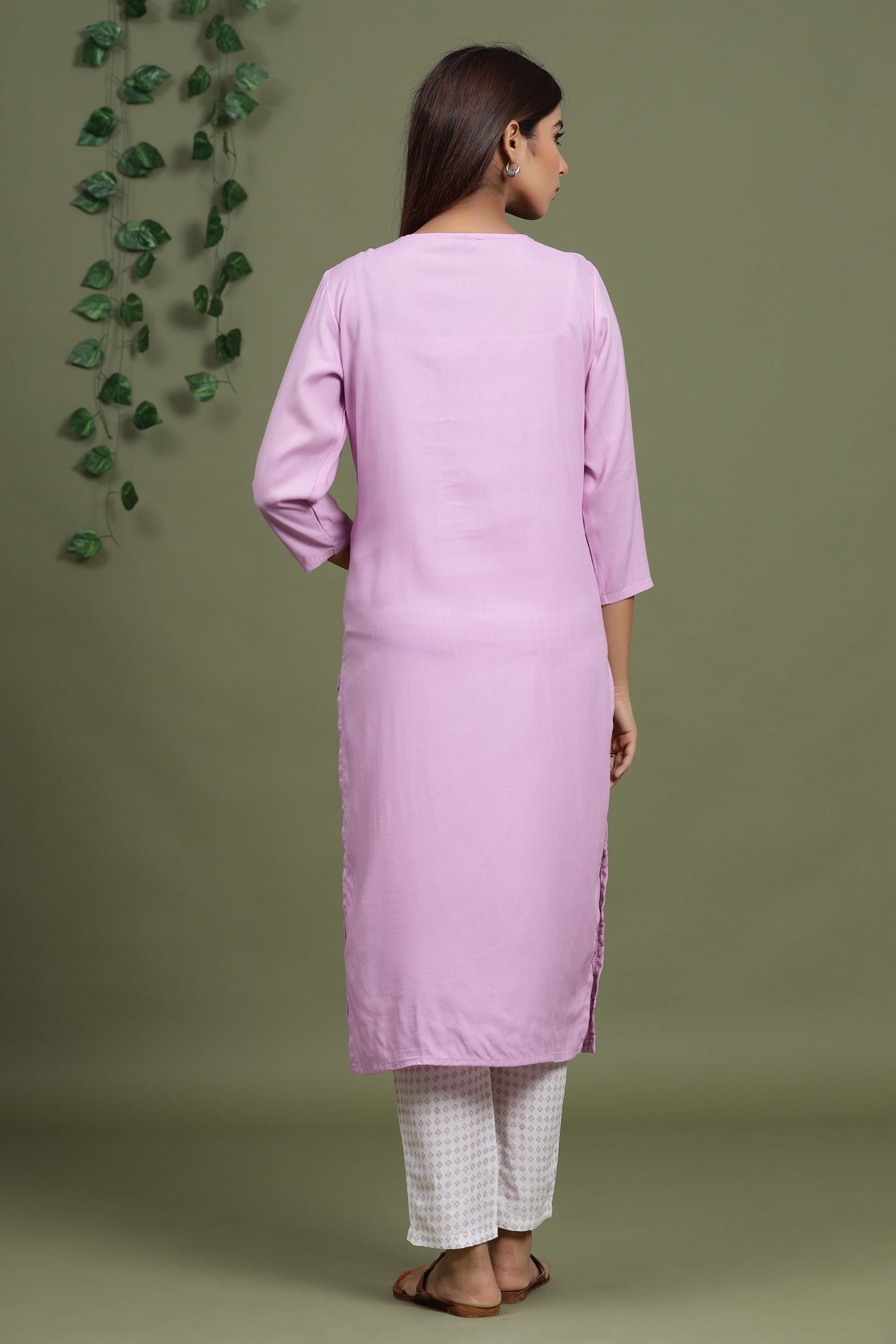 Mauve Embroidered Kurta Set