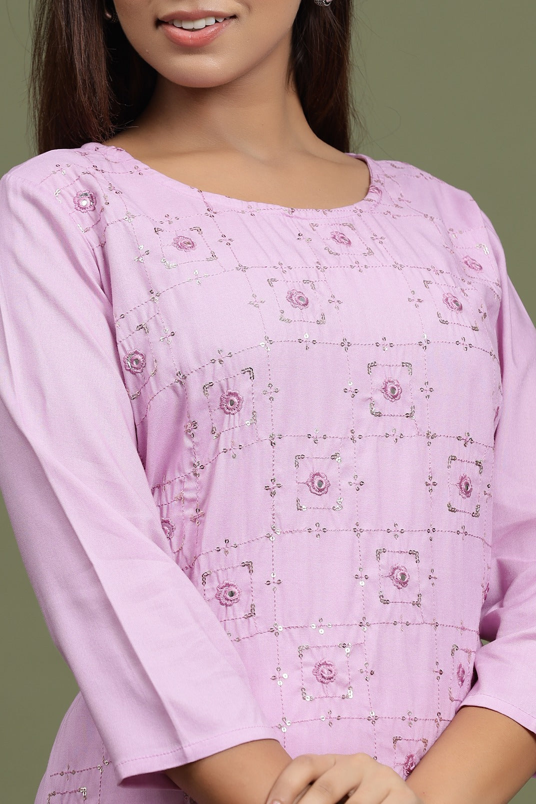 Mauve Embroidered Kurta Set