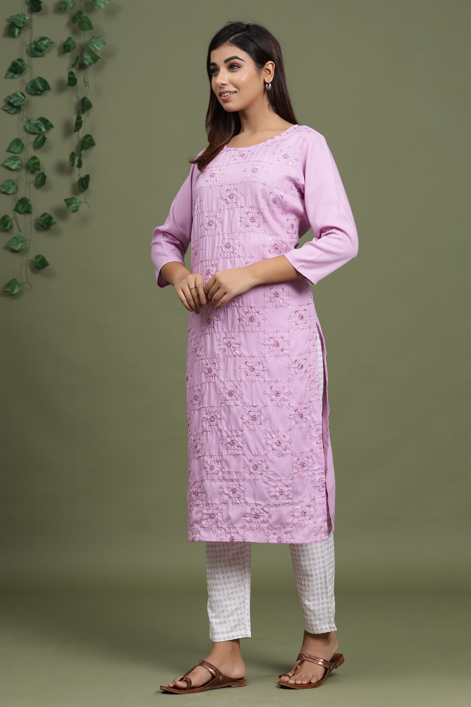 Mauve Embroidered Kurta Set