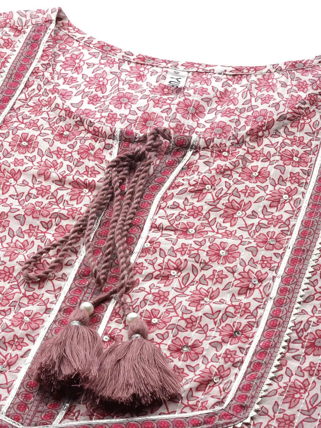 Mauve & Offwhite Floral Printed Dupatta Set