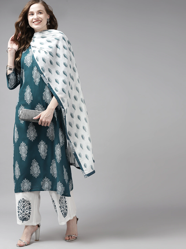 Mauve & Offwhite Printed Dupatta Set-Yufta Store-7298SETTGS