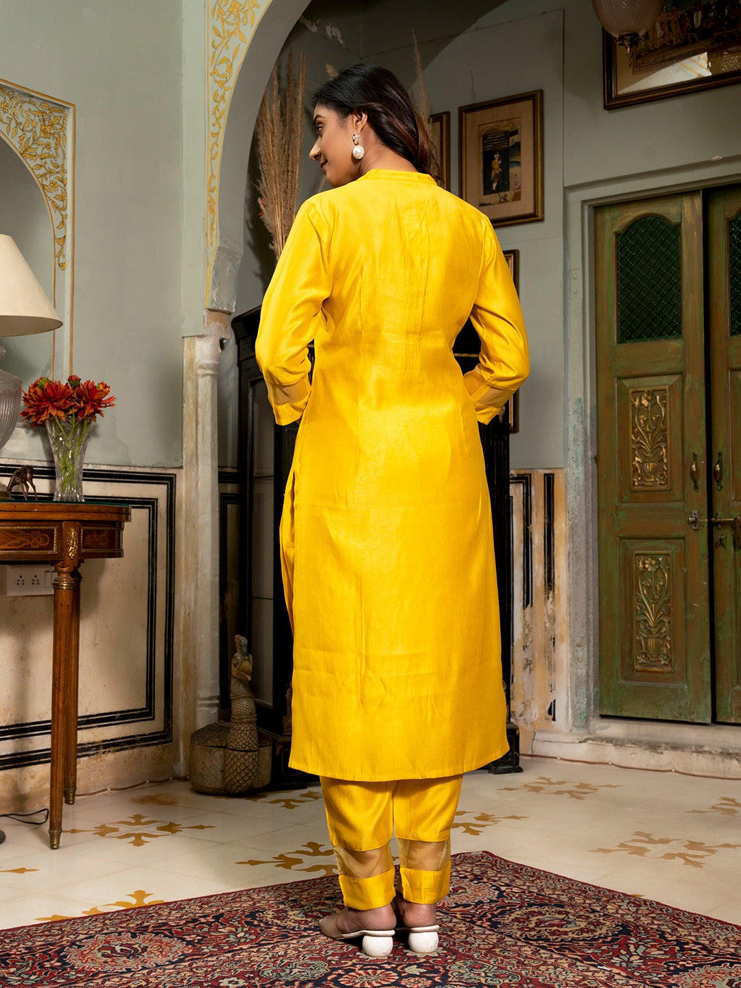 Mustard Patch_Work Kurta Trouser with Dupatta Set