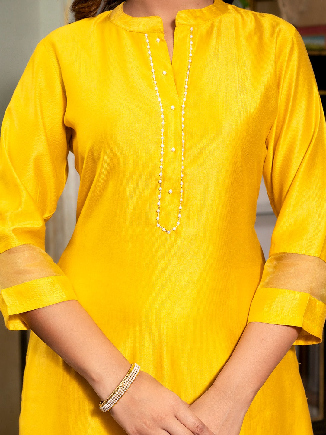 Mustard Patch_Work Kurta Trouser with Dupatta Set