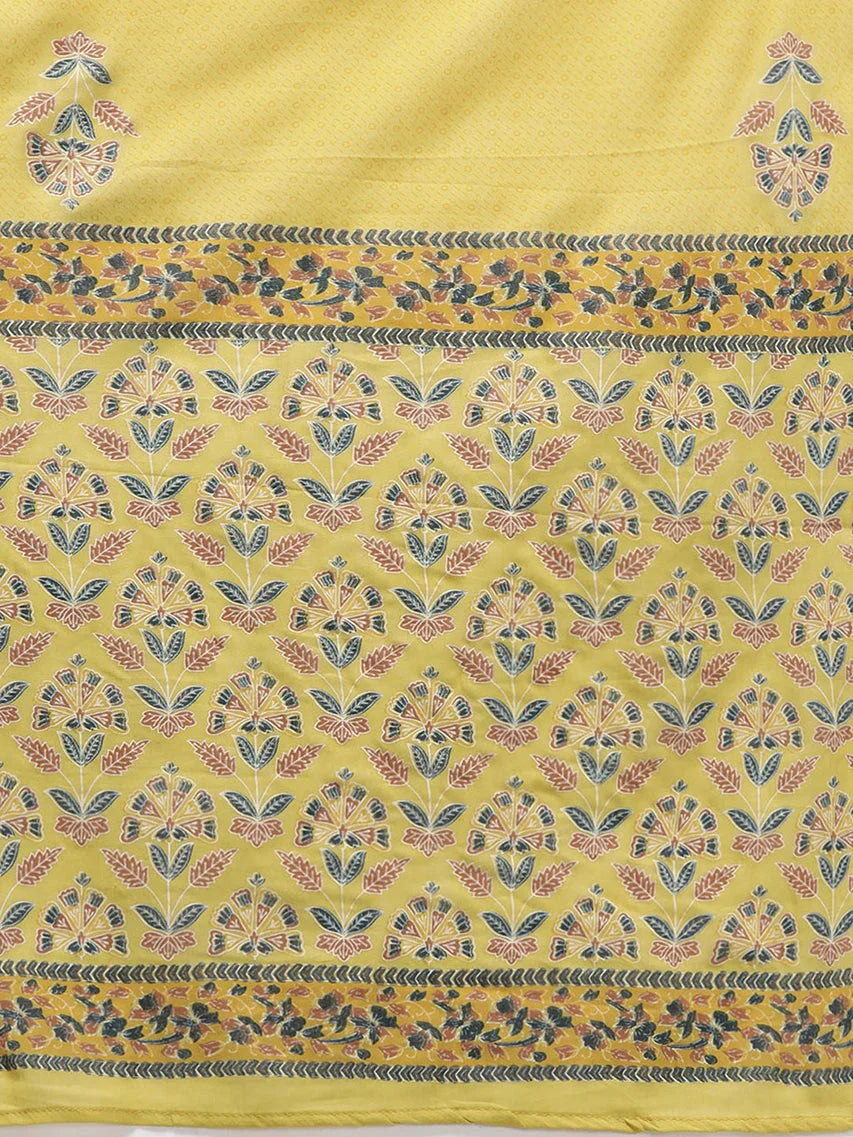 Mustard Printed Cotton Dupatta Set-Yufta Store-2511SKDMSM