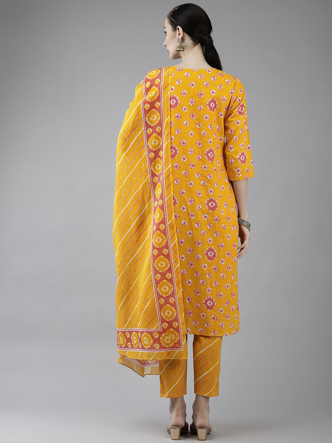 Mustard Printed Cotton Dupatta Set-Yufta Store-4780SKDMSM