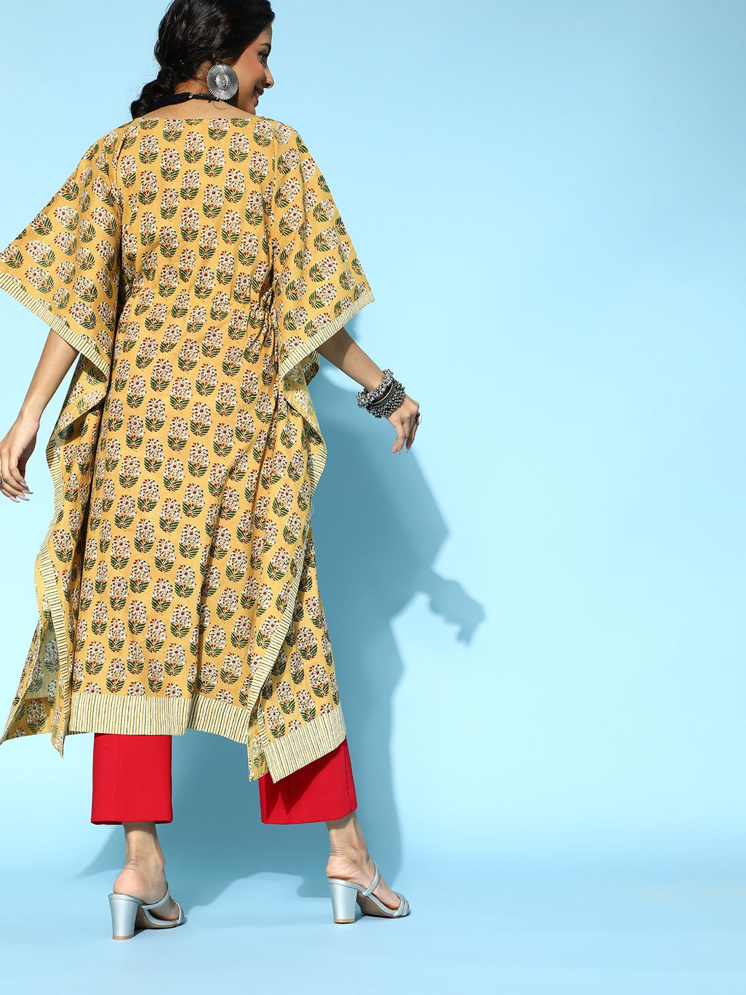 Mustard Printed Kaftan Kurta-Yufta Store-9538KFTMSS