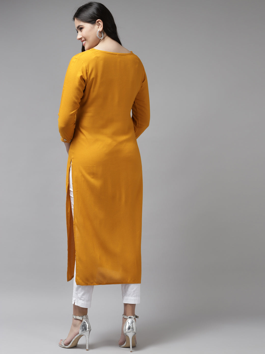 Mustard Thread Work Kurta-Yufta Store-6214KURMSS