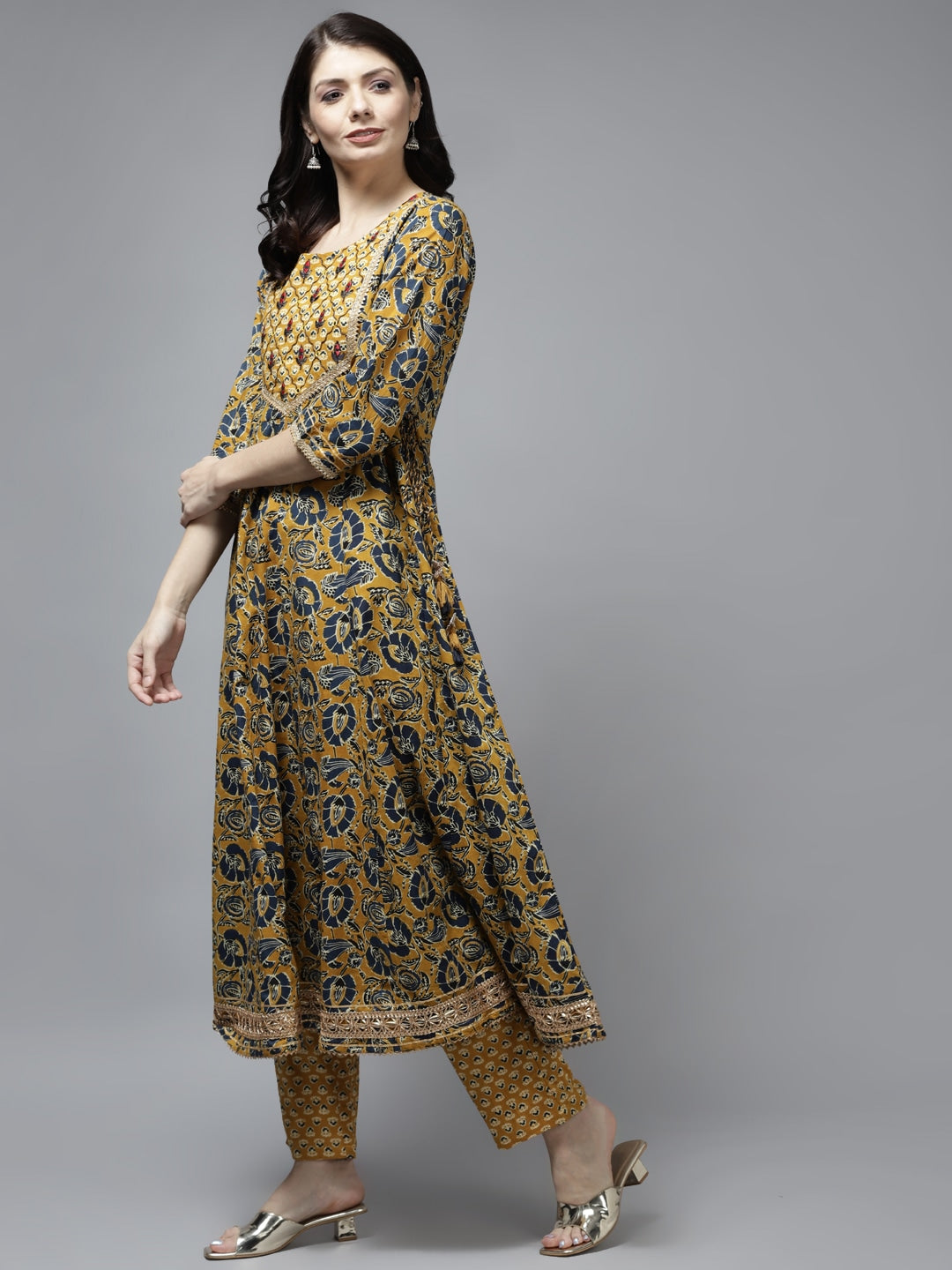 Mustard Yellow Ethnic Motifs Dupatta Set-Yufta Store-5903SKDMSM