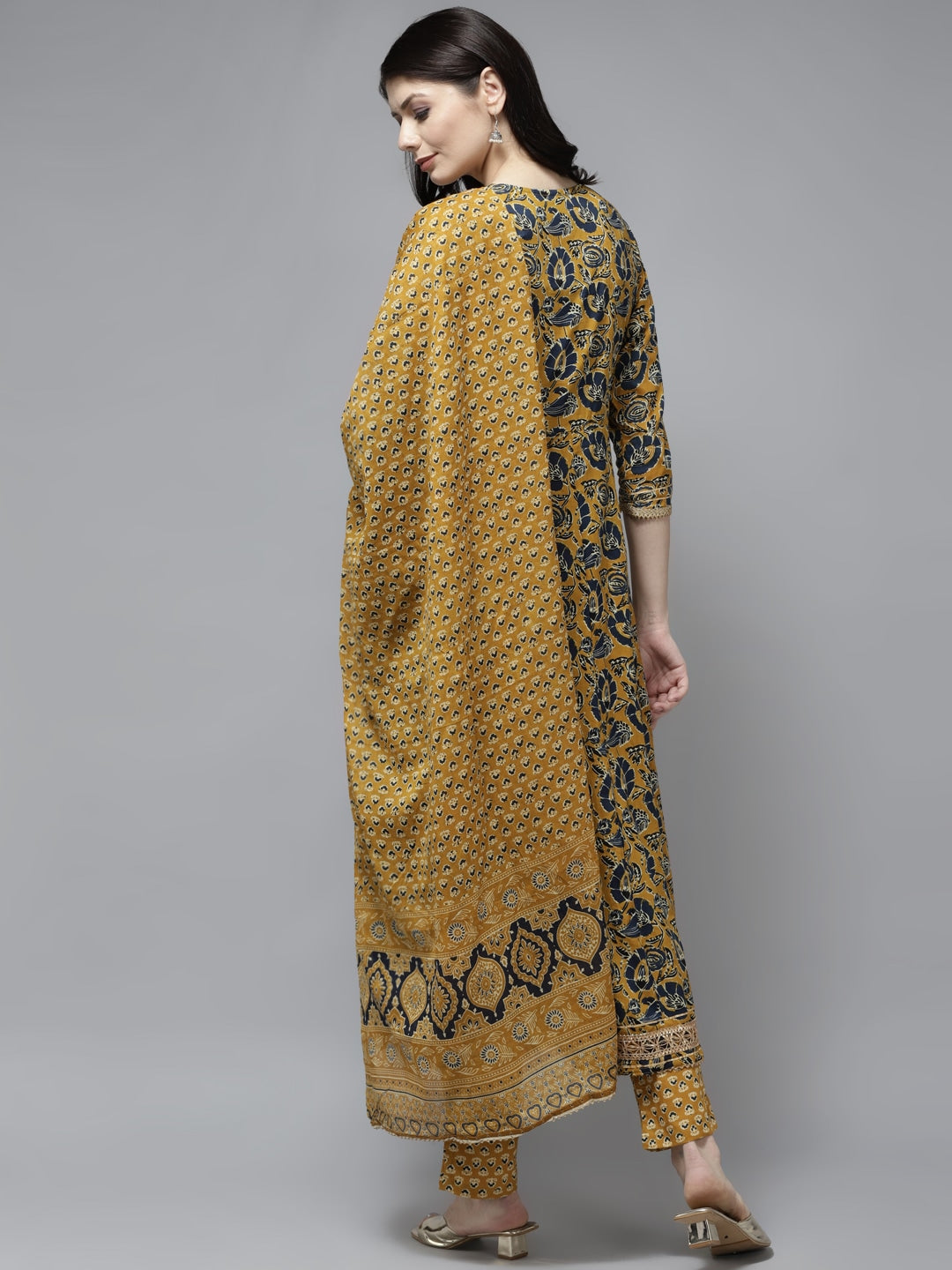 Mustard Yellow Ethnic Motifs Dupatta Set-Yufta Store-5903SKDMSM